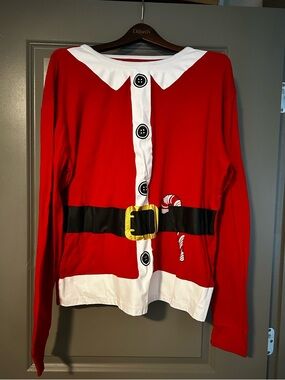 Target Red and White Santa Belt Holiday Top